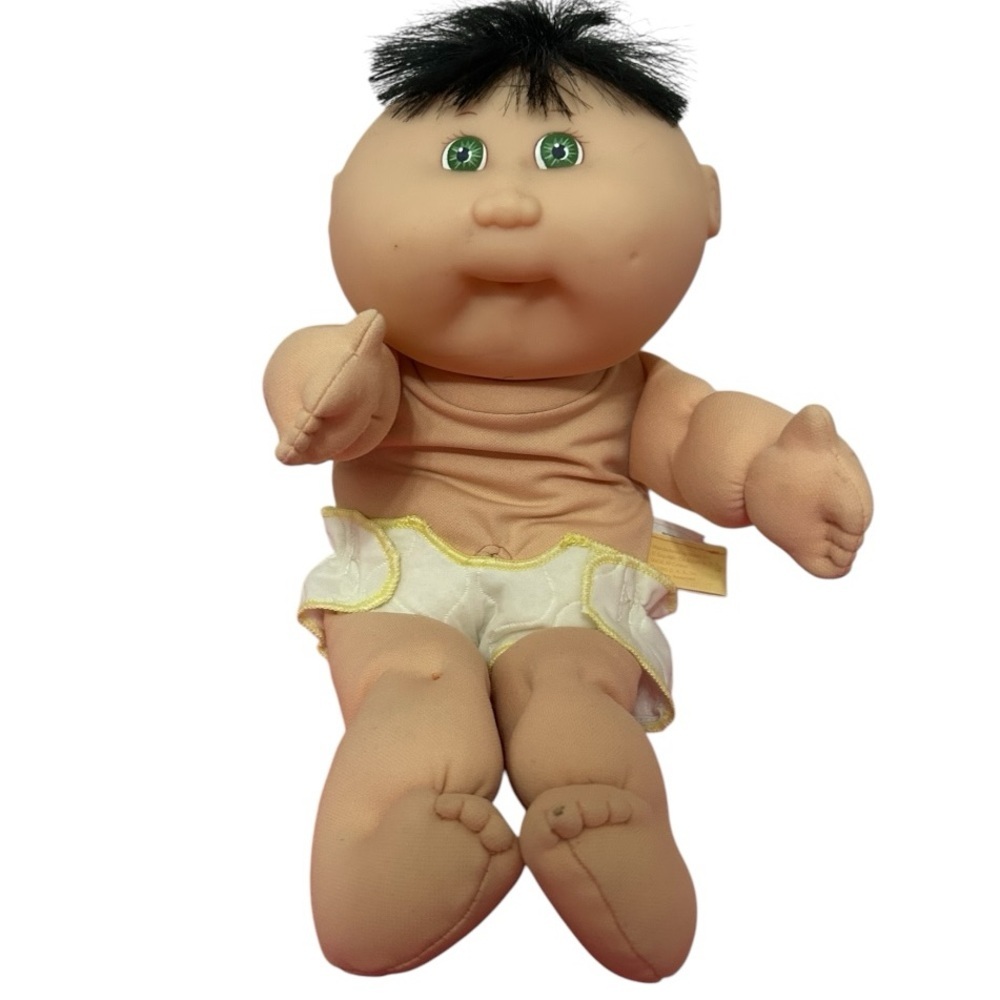 Cabbage Patch Kids Doll Baby with Diaper Green Eyes Black Hair Collectible
